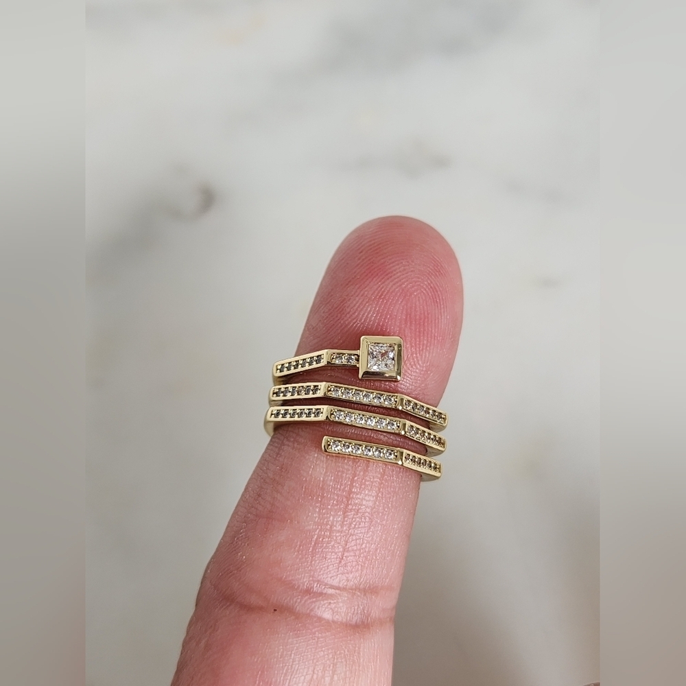 Stacked Ring with Crystal Accents Gold Plated Size #6 - Picture 2 of 6